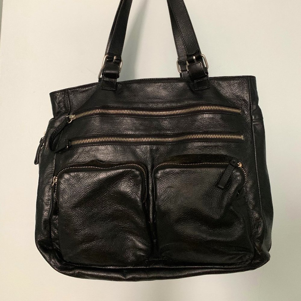 Vintage Club Monaco Black Leather Tote Bag